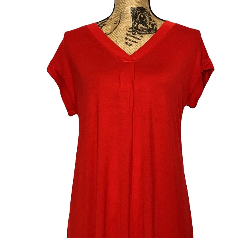 Spense Red Short Sleeve V-Neck A-Line Mini Dress S - Picture 5 of 7